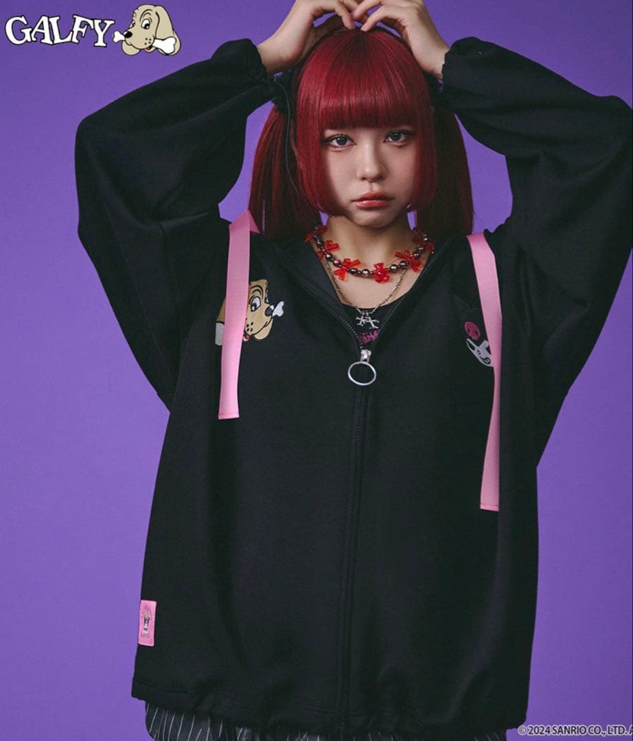 GALFY×KUROMI みんな大好きボンディングパーカー ブラック　中型犬