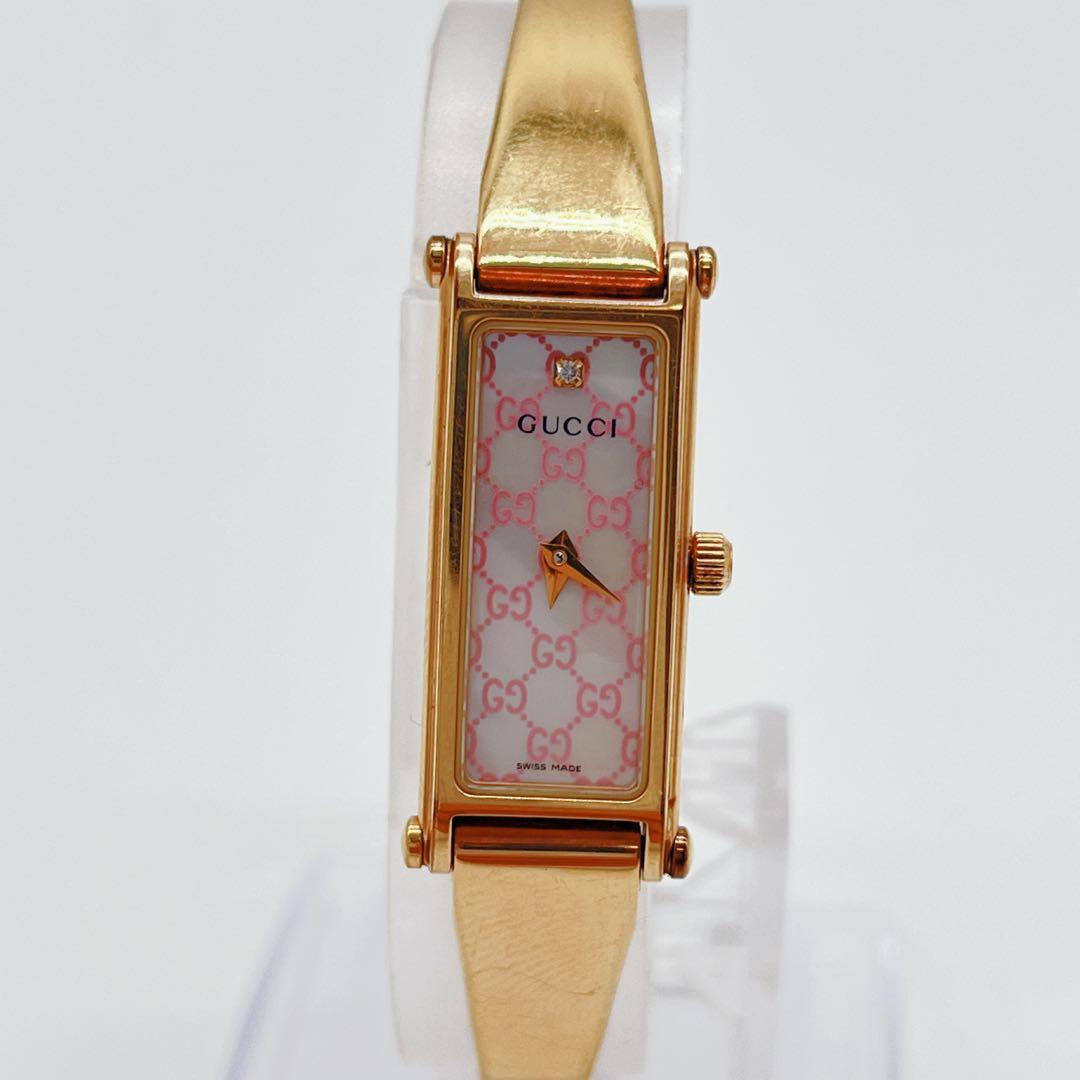 人気 GUCCI 1Pダイヤ ピンクGG柄 ゴールド 風防傷なし