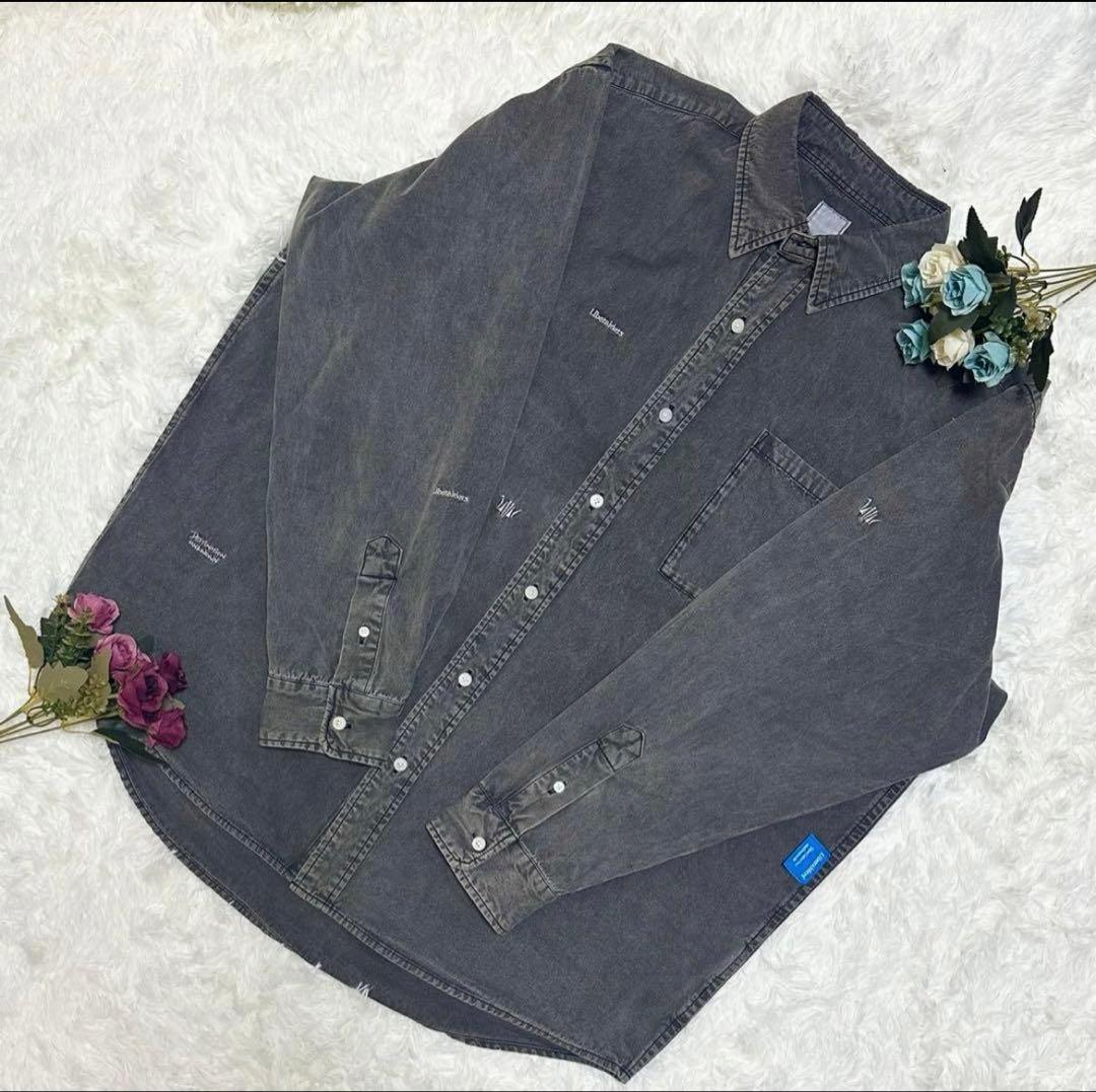 リベレイダース メンズ デニムシャツ グレー Ｌ　ウォッシュ加工