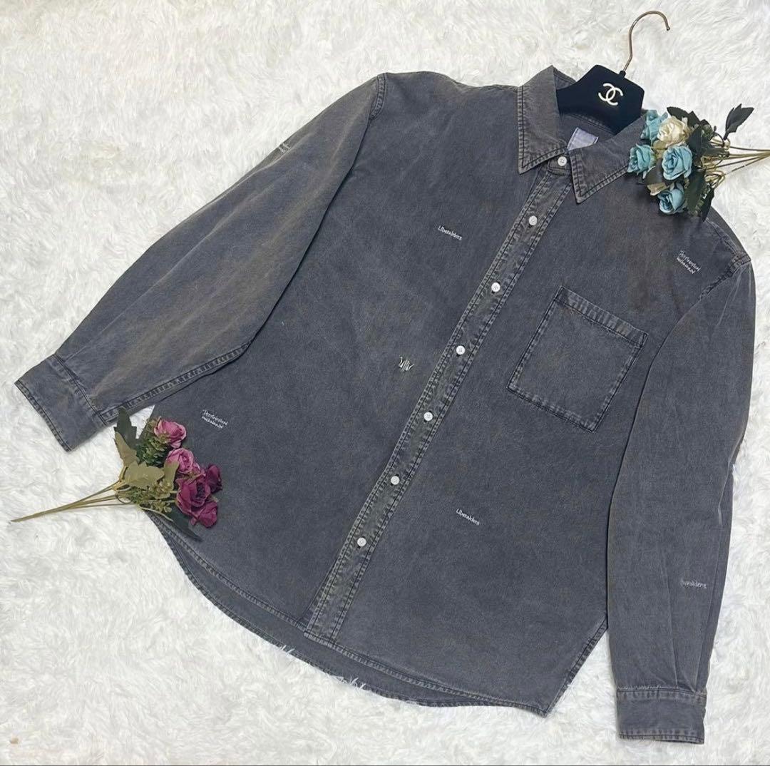 リベレイダース メンズ デニムシャツ グレー Ｌ　ウォッシュ加工