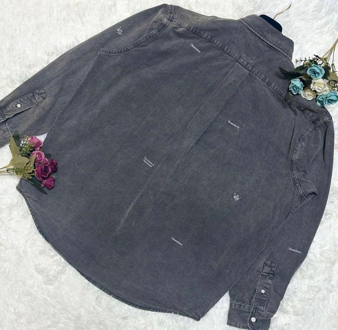 リベレイダース メンズ デニムシャツ グレー Ｌ　ウォッシュ加工