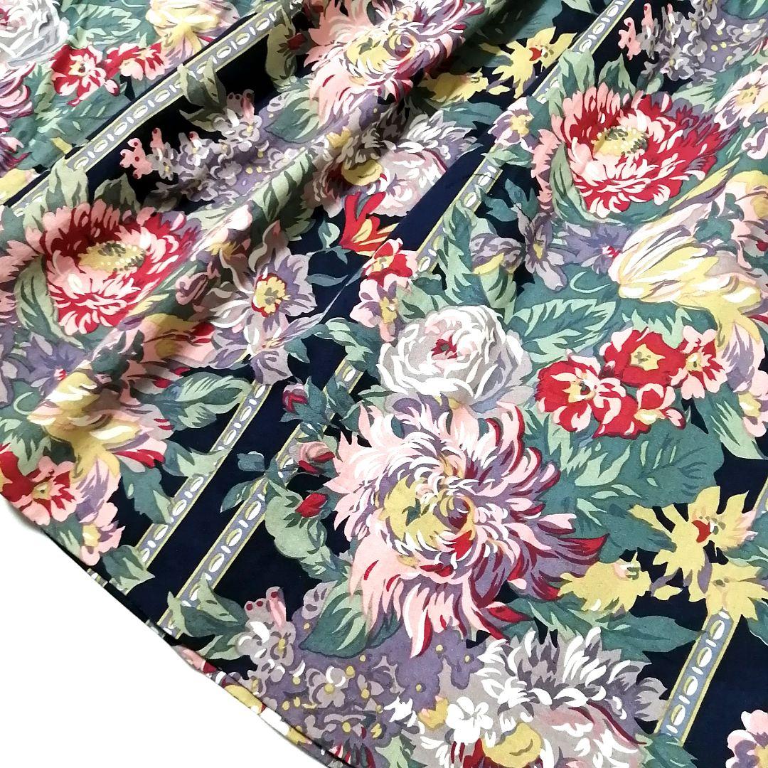 極美品✨ バーバリー　ロングワンピ―ス　花柄　総柄　リボン　9　フレア　Aライン