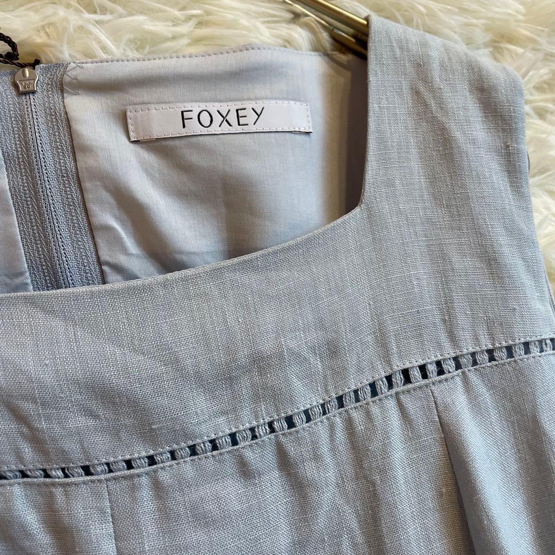 A176◾︎FOXEY フォクシー リネンワンピース ライトブルー