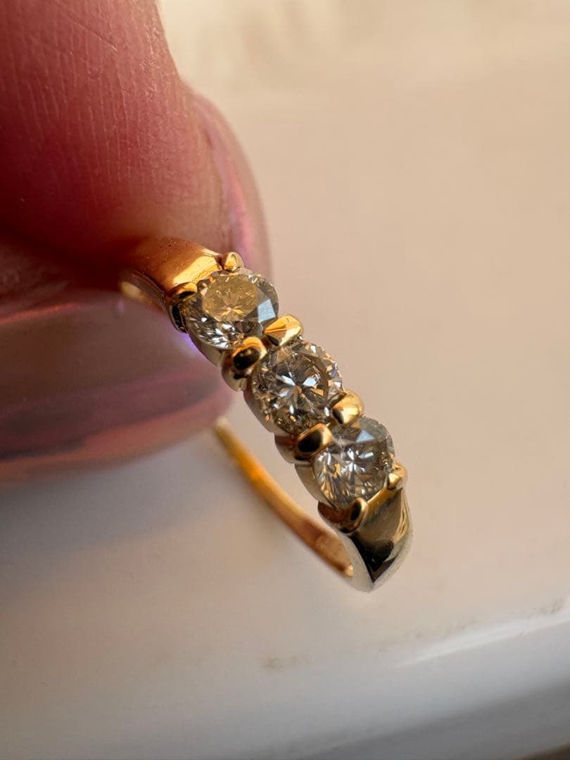 k18ゴールド✨メレダイヤ3石0.3ctリング✨新品仕上げ済み❣️