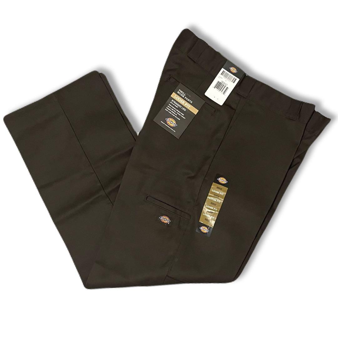 新品 36x32 ダークブラウン DICKIES ダブルニー LOOSE FIT