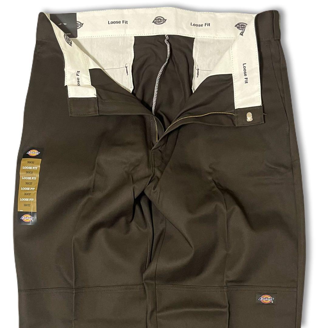 新品 36x32 ダークブラウン DICKIES ダブルニー LOOSE FIT