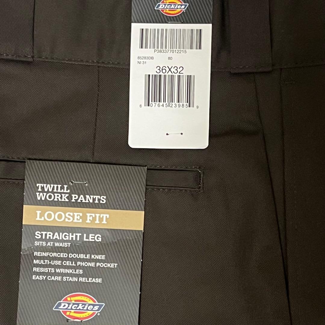 新品 36x32 ダークブラウン DICKIES ダブルニー LOOSE FIT