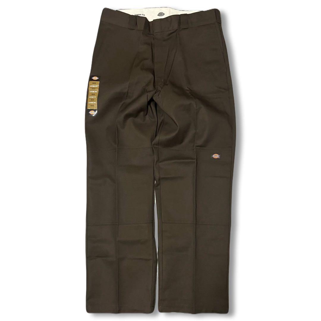 新品 36x32 ダークブラウン DICKIES ダブルニー LOOSE FIT