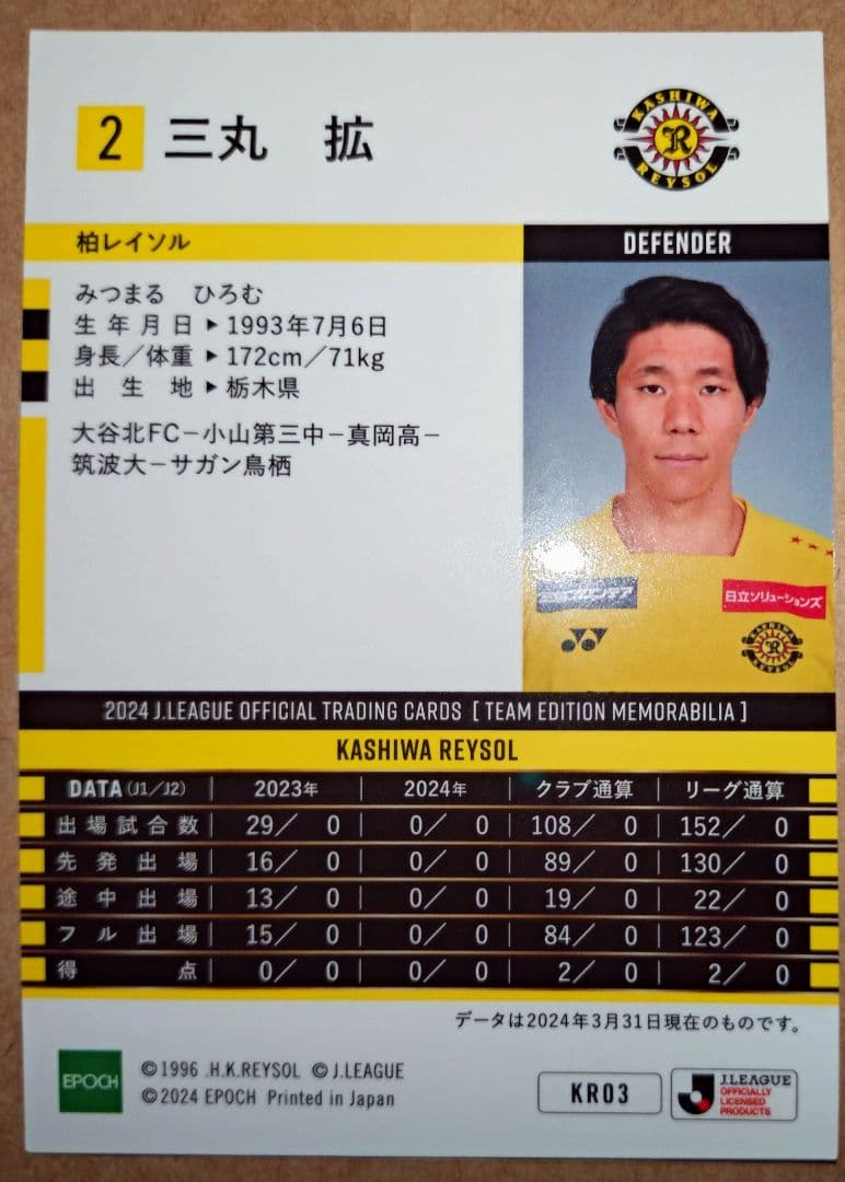 2024Ｊリーグオフィシャルトレーディングカード 刻印入り直筆サイン 三丸拡