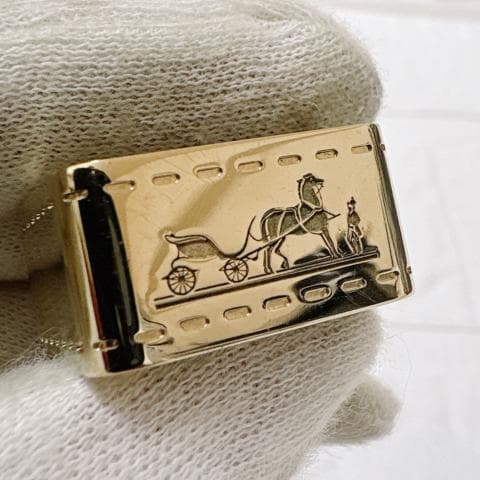美品✨HERMES ボルデュック スカーフリング ゴールド 馬車柄 スクエア