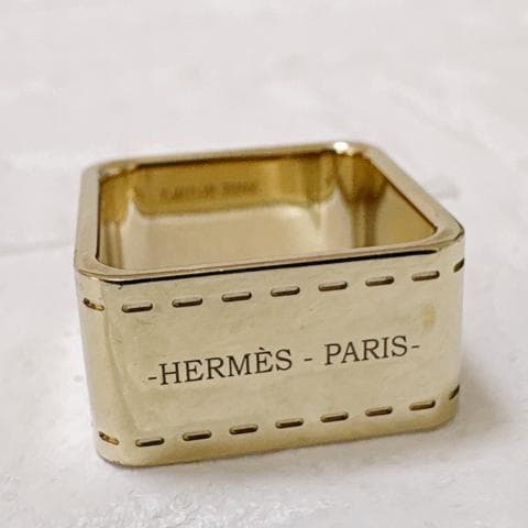 美品✨HERMES ボルデュック スカーフリング ゴールド 馬車柄 スクエア
