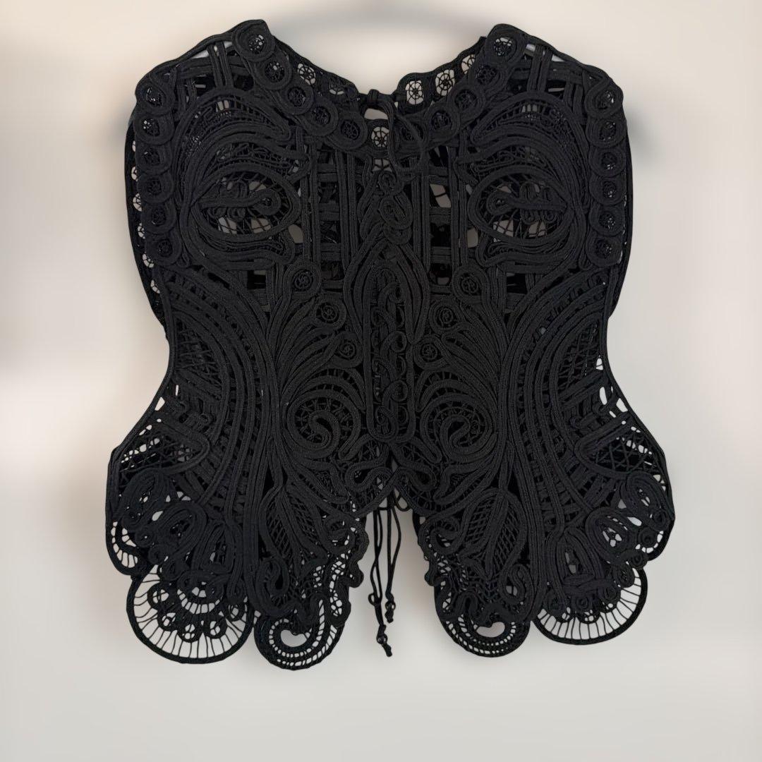 mame コード刺繍ベスト ブラック