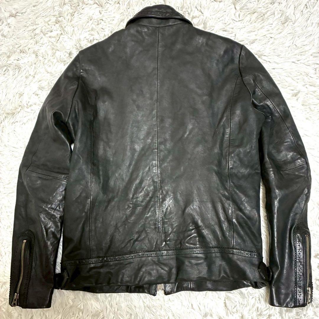 美品⭐️ナノユニバース　レザージャケット　ホースレザー　Wジップ 艶感　黒　M
