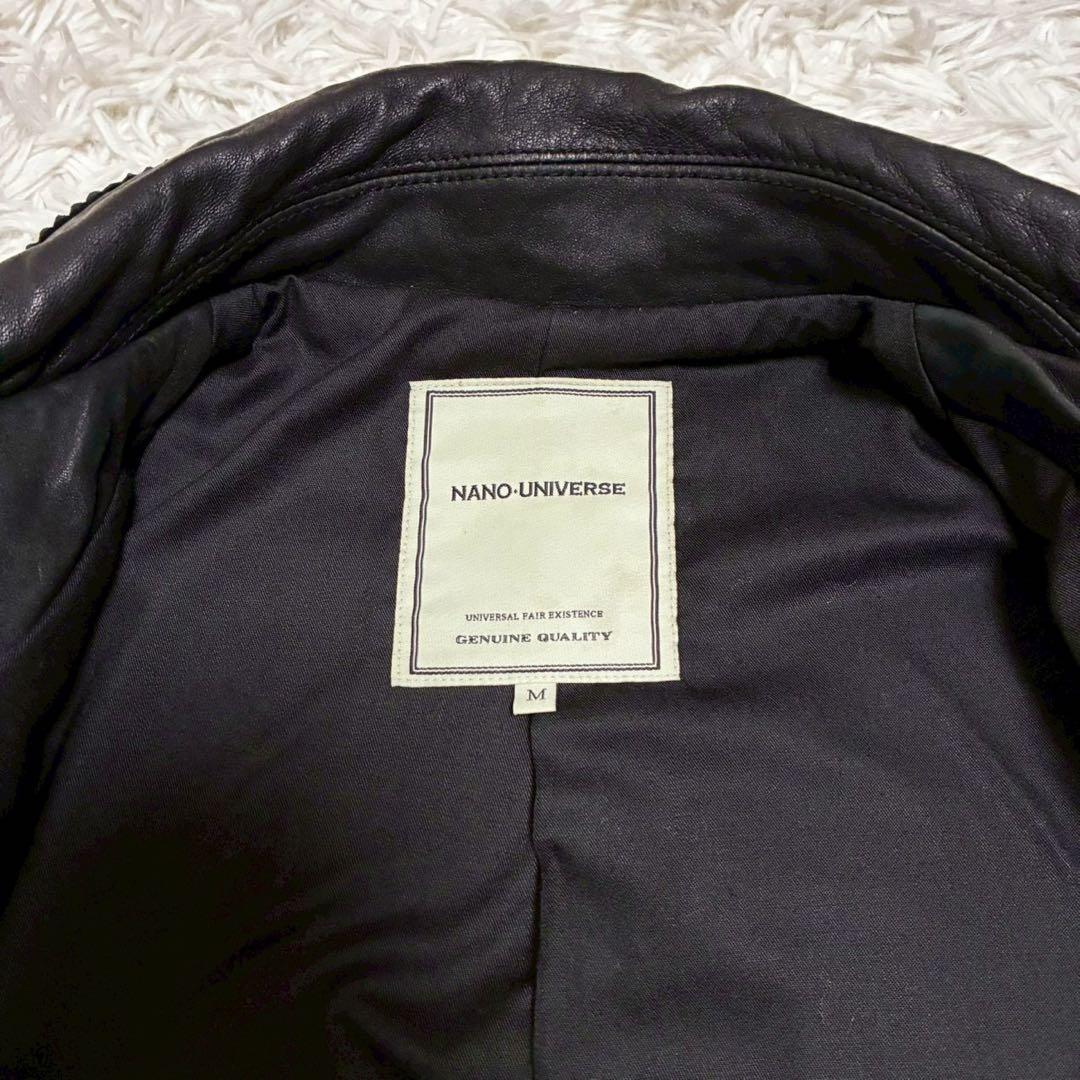 美品⭐️ナノユニバース　レザージャケット　ホースレザー　Wジップ 艶感　黒　M