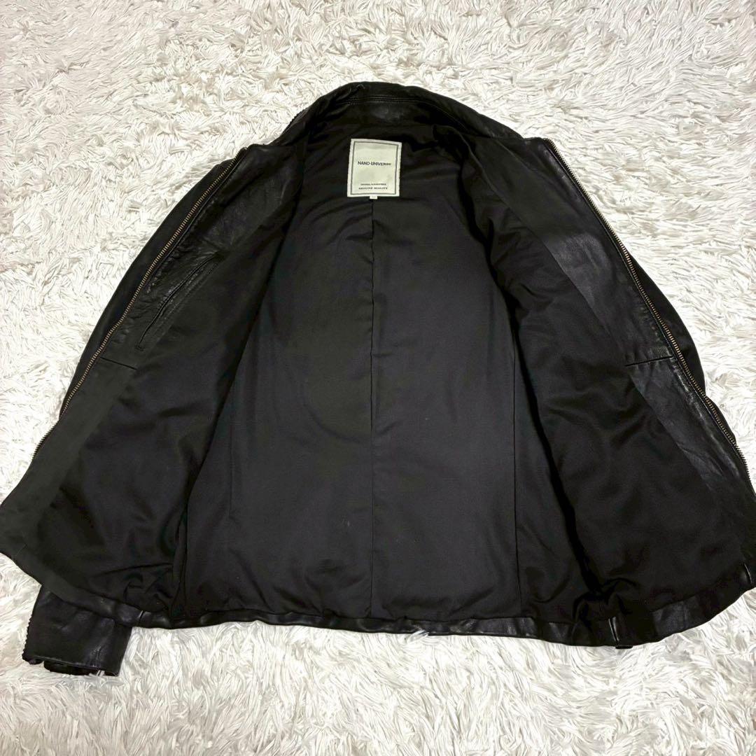 美品⭐️ナノユニバース　レザージャケット　ホースレザー　Wジップ 艶感　黒　M