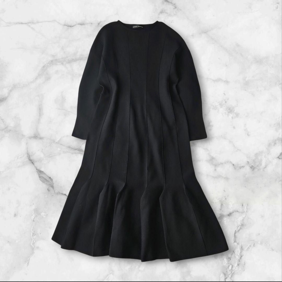 25AW☆極美品 ヒロコ コシノ デザインヘムニットワンピース 黒 L