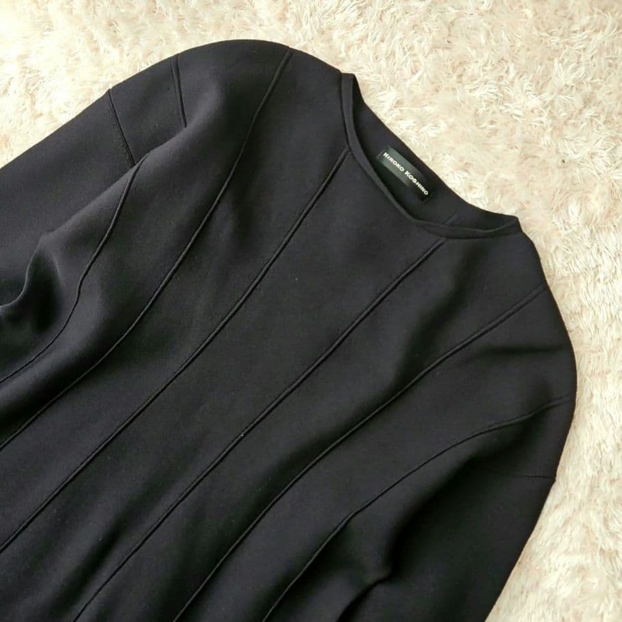 25AW☆極美品 ヒロコ コシノ デザインヘムニットワンピース 黒 L