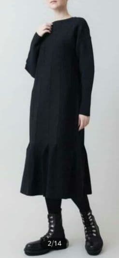 25AW☆極美品 ヒロコ コシノ デザインヘムニットワンピース 黒 L