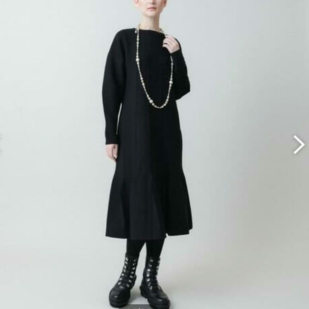 25AW☆極美品 ヒロコ コシノ デザインヘムニットワンピース 黒 L
