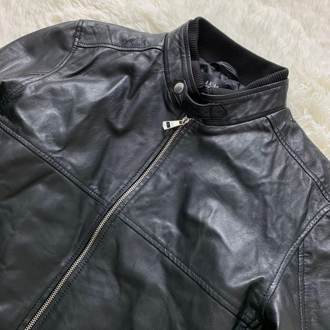 美品■AKM レザージャケット 羊革 ラムレザー ブラック XL