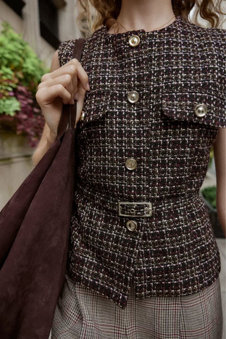 ZARA ベルト付きテクスチャーベスト　M