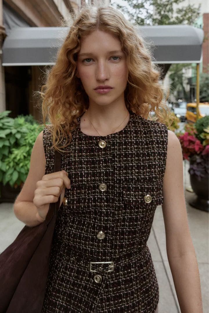 ZARA ベルト付きテクスチャーベスト　M