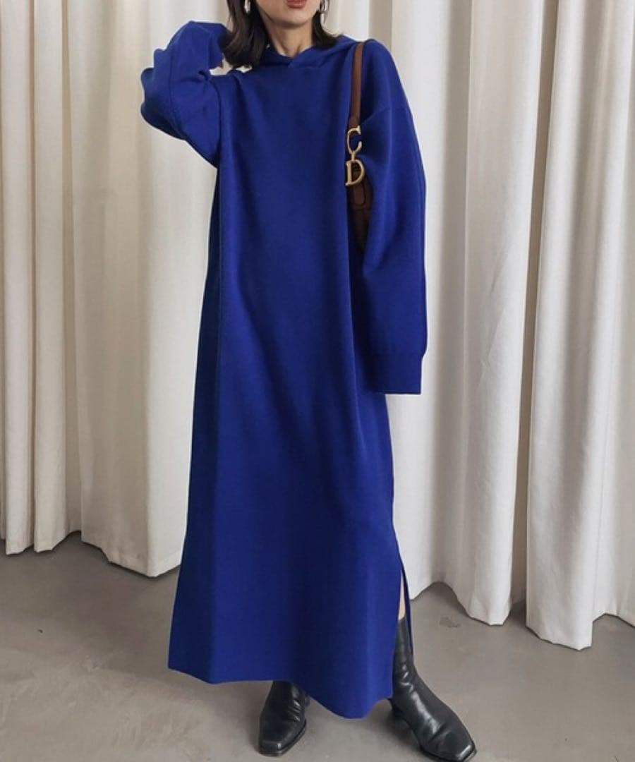 ワンピース Ameri/MESH LAYERED HOODED KNIT DRESS