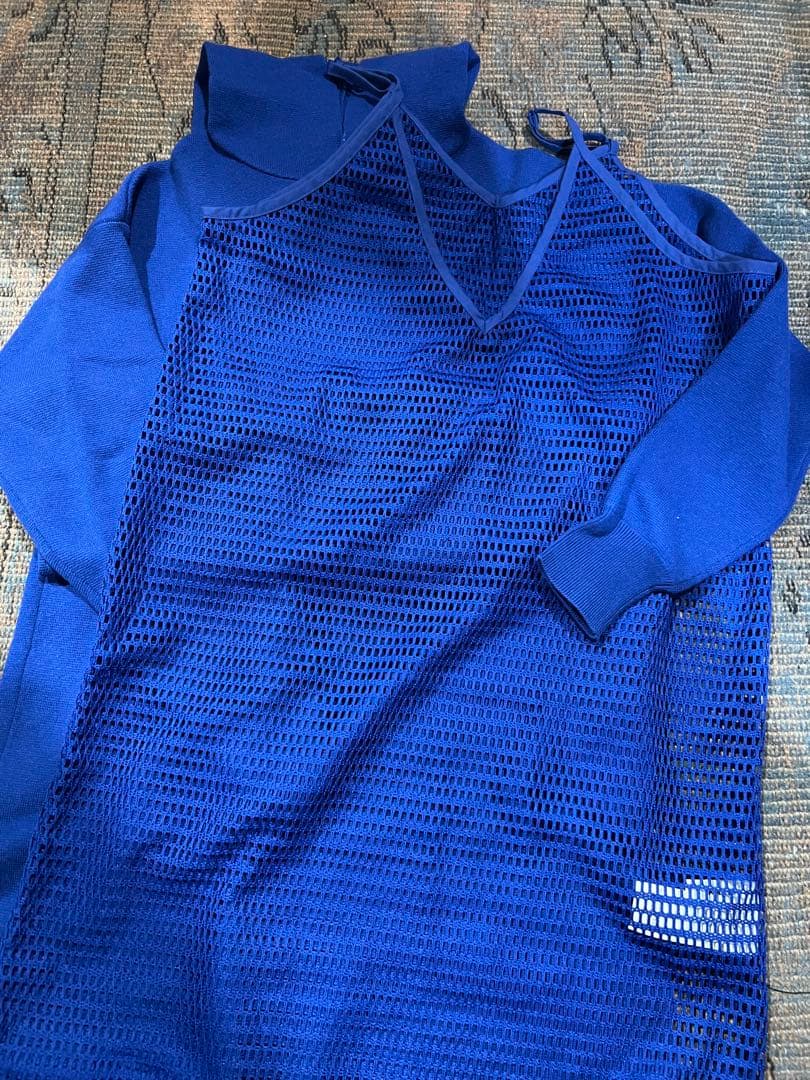 ワンピース Ameri/MESH LAYERED HOODED KNIT DRESS