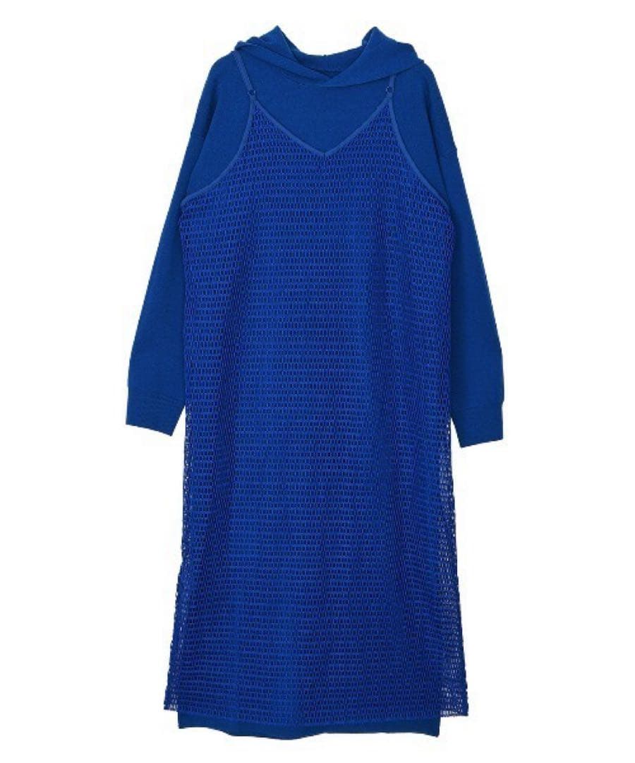 ワンピース Ameri/MESH LAYERED HOODED KNIT DRESS