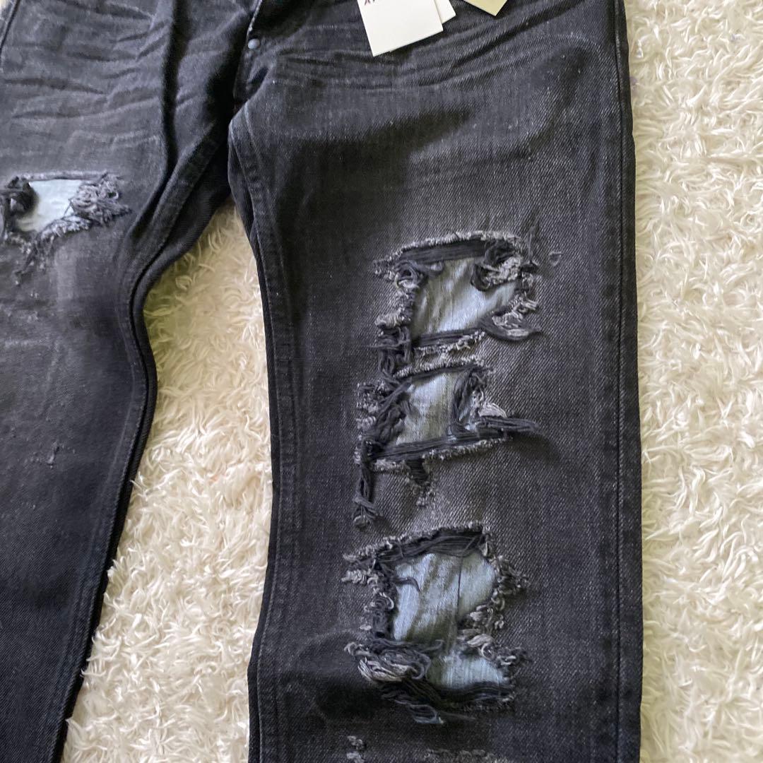 新品！00s Pledge プレッジ デニムパンツ　ダメージ加工　ブラック　46