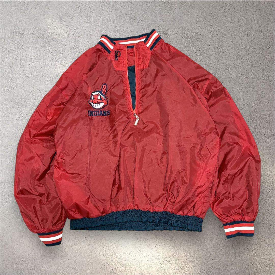 90s US古着　MLBインディアンス　リバーシブルナイロンジャンパーL紺赤