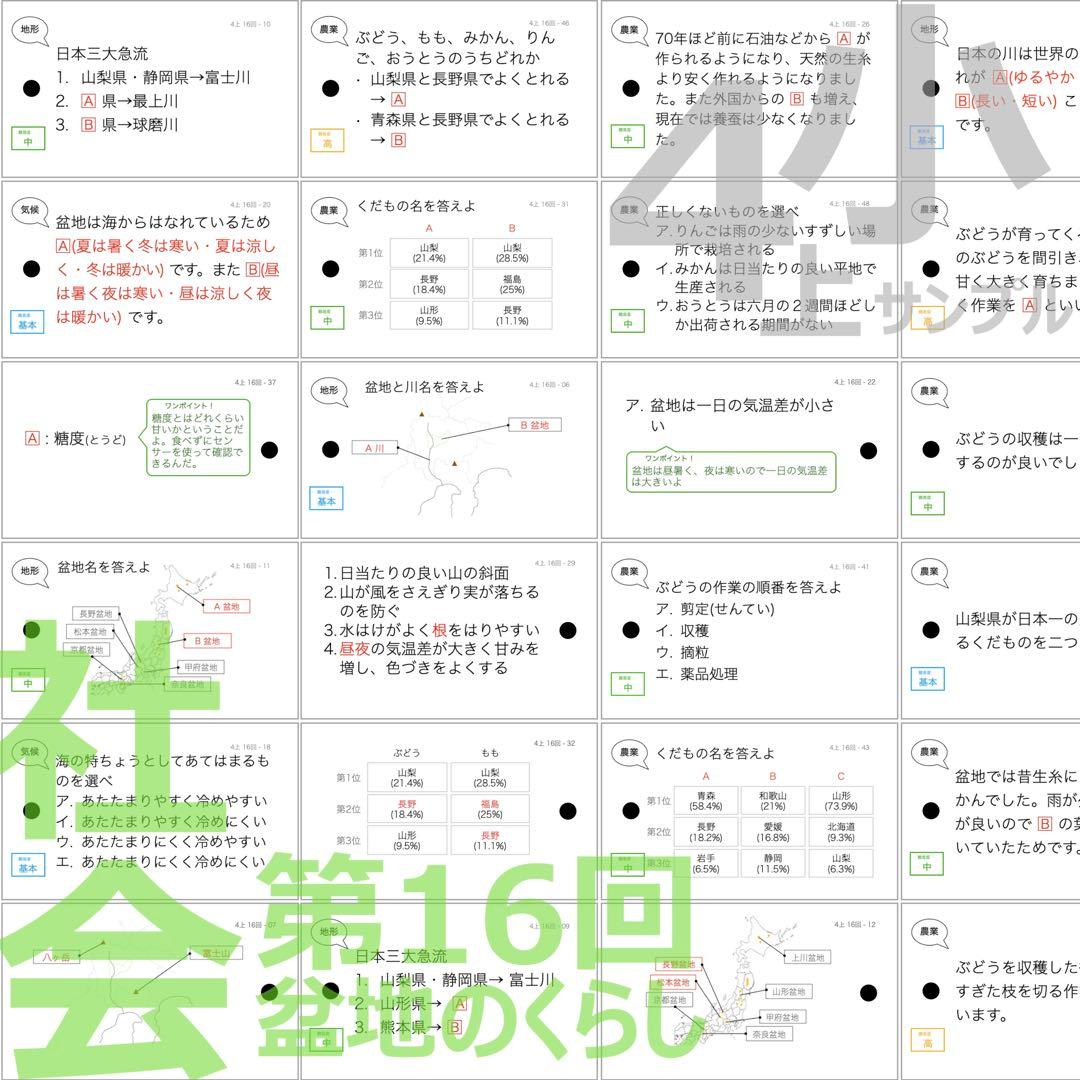 中学受験 暗記カード【4年上 社会・理科 6-19回】組分けテスト対策 予シリ