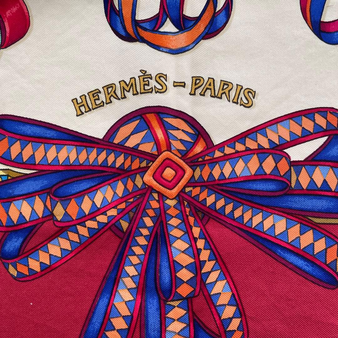 品質タグ付！Hermès 美品　リボンモチーフ カレ90