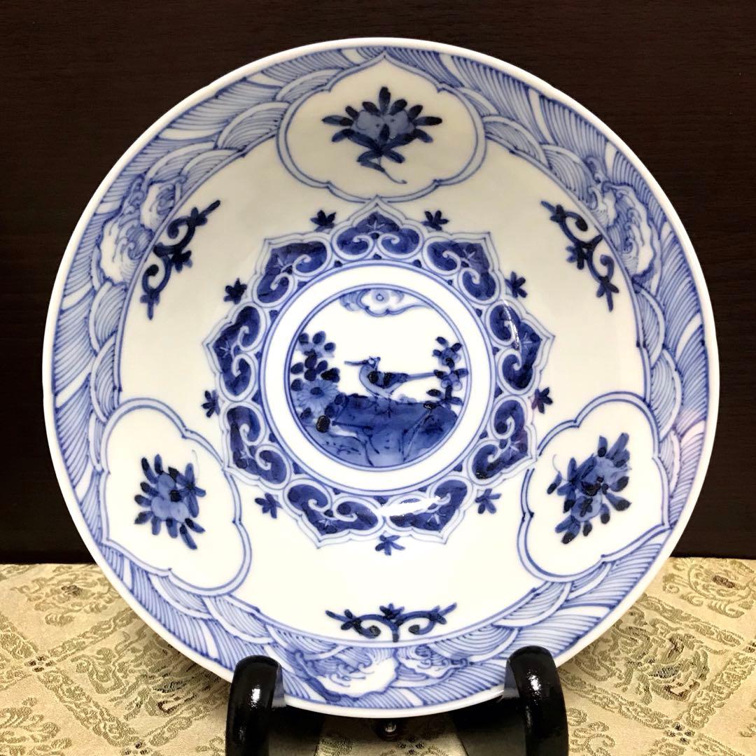 未使用保管品✨九谷焼 宮内庁御用達 長左窯 青華花鳥瑞果文 中鉢 箱入✨山本長左
