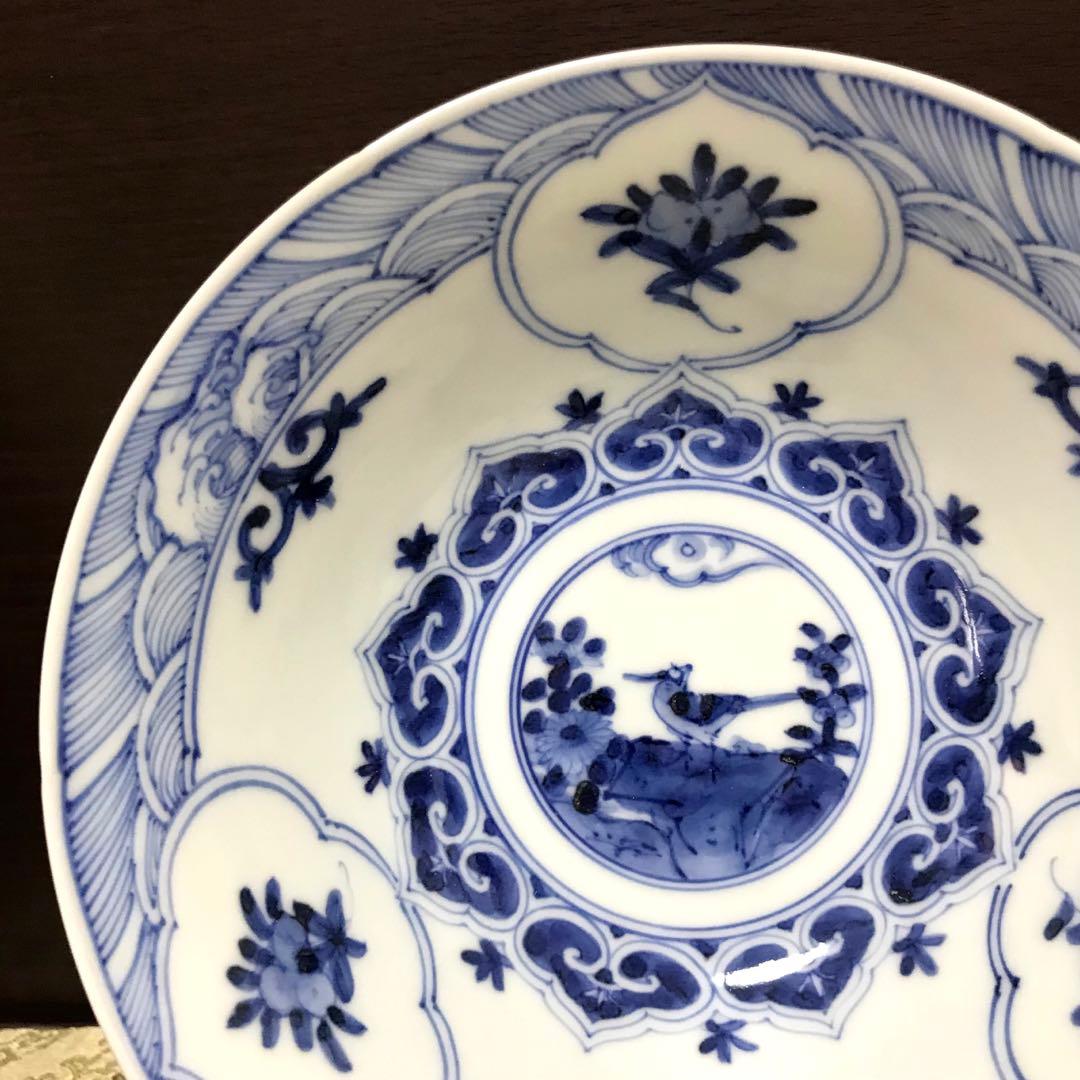未使用保管品✨九谷焼 宮内庁御用達 長左窯 青華花鳥瑞果文 中鉢 箱入✨山本長左