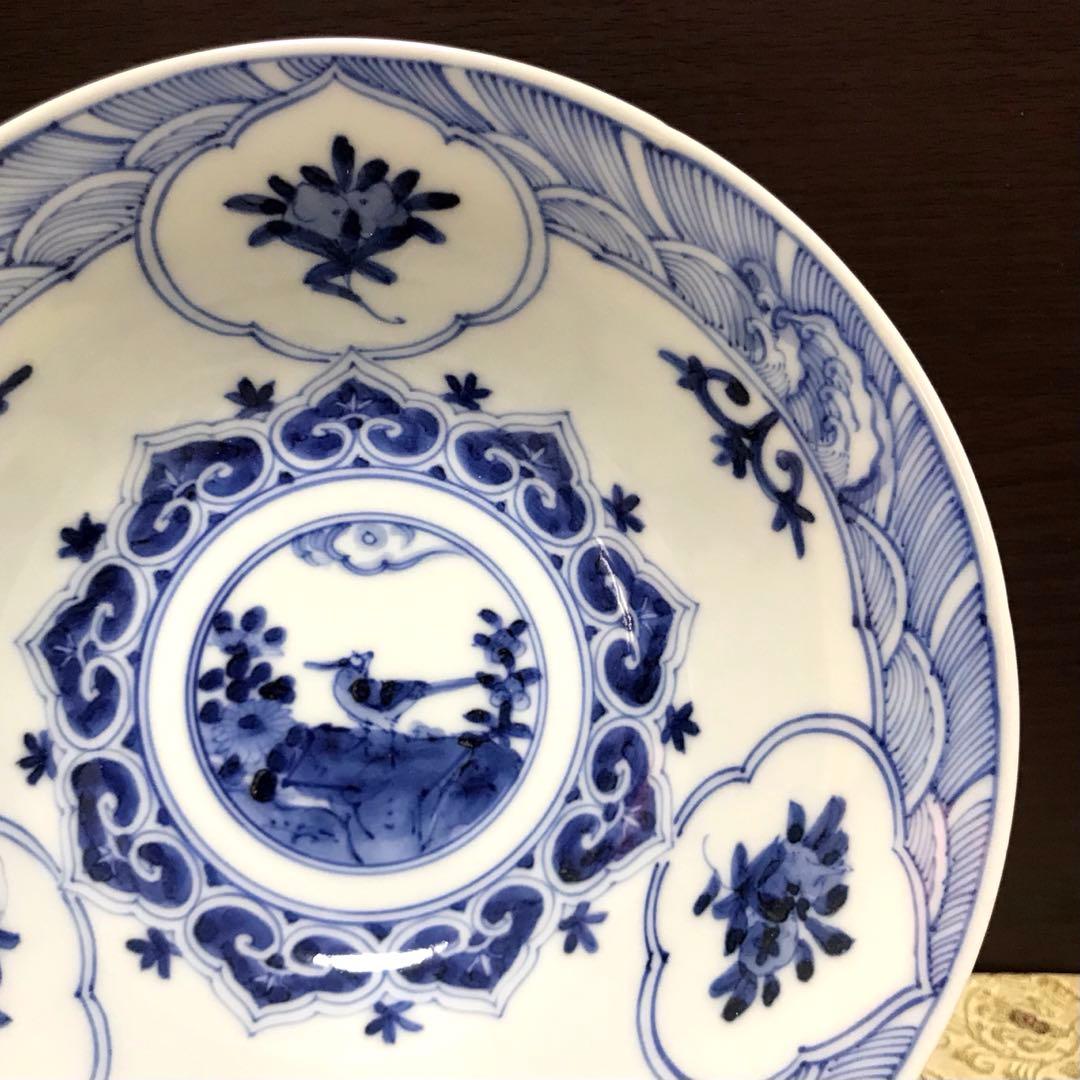 未使用保管品✨九谷焼 宮内庁御用達 長左窯 青華花鳥瑞果文 中鉢 箱入✨山本長左