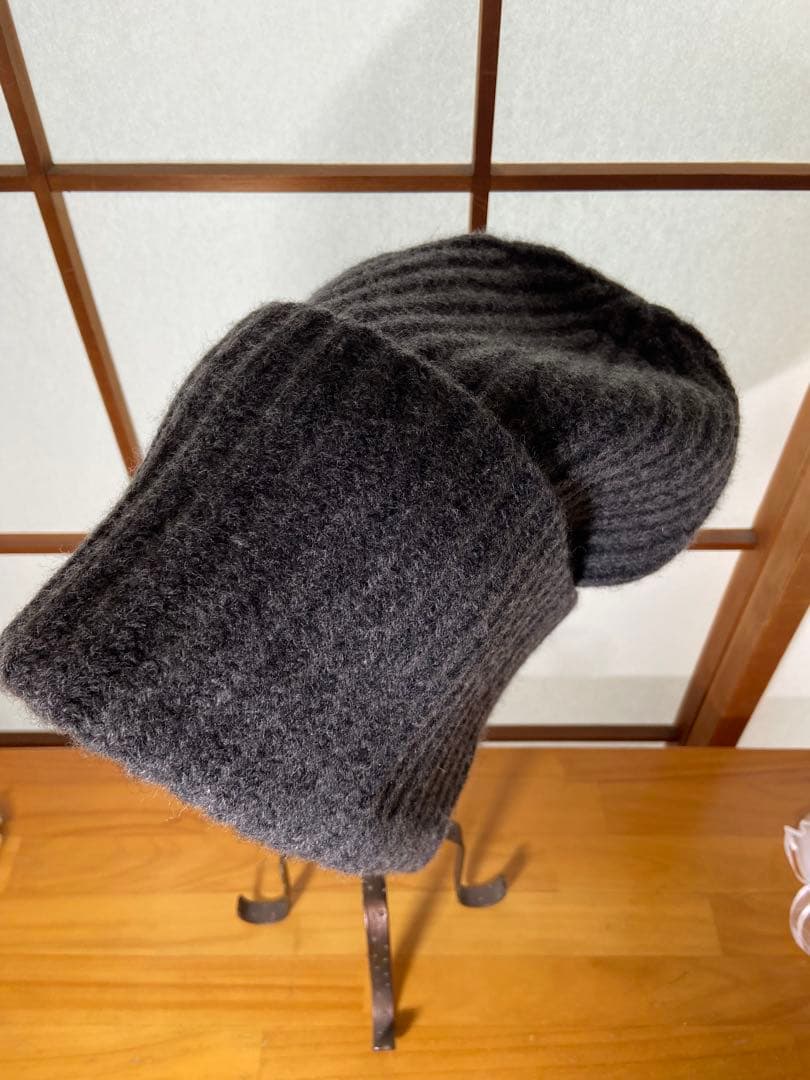 ニット帽　リブ網み　グレー