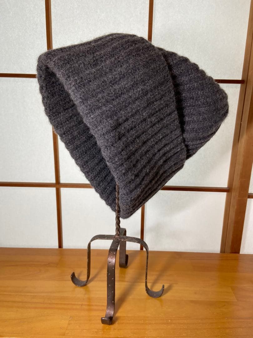 ニット帽　リブ網み　グレー