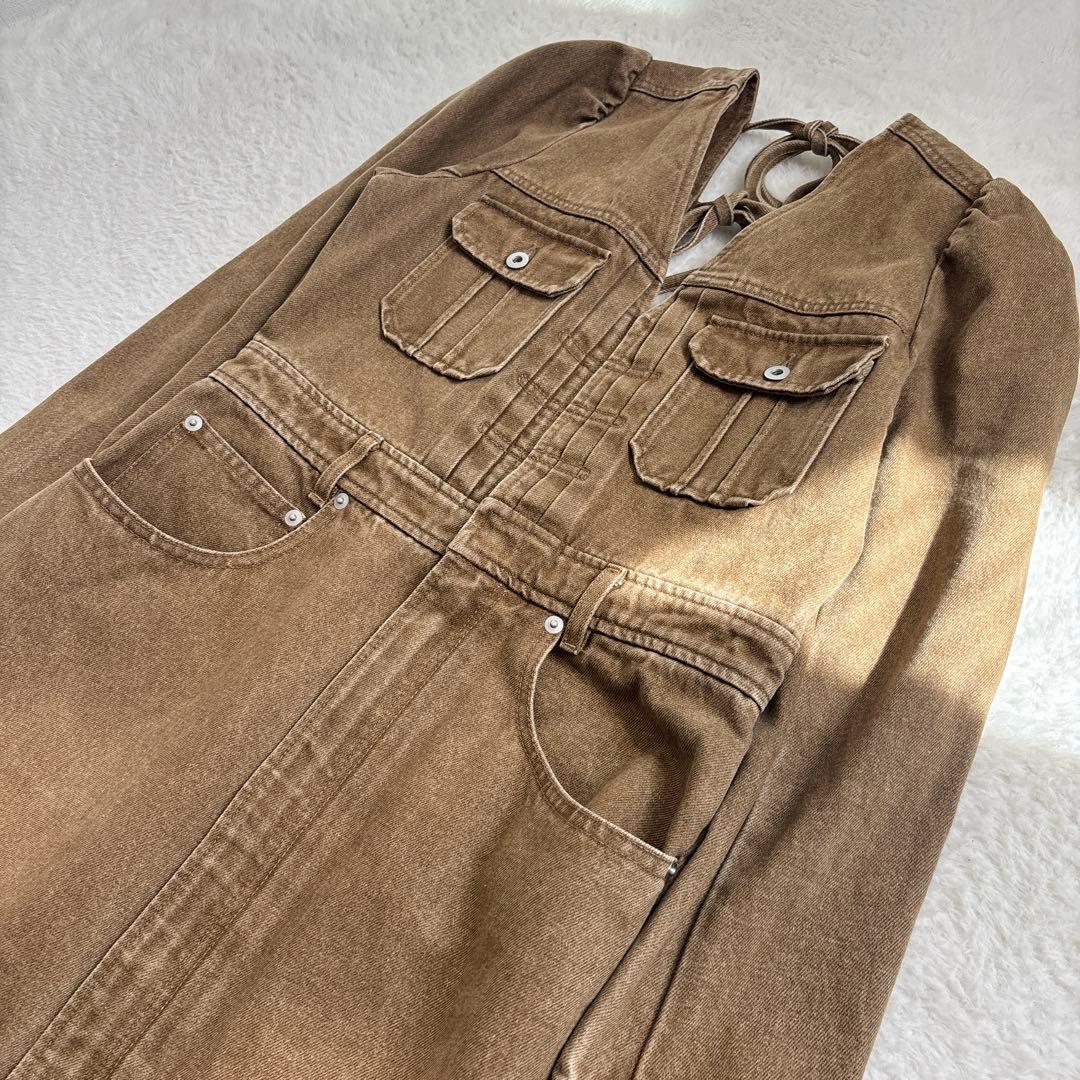 ワンピース AMERI ADORABLE BACK RIBBON DENIM DRESS