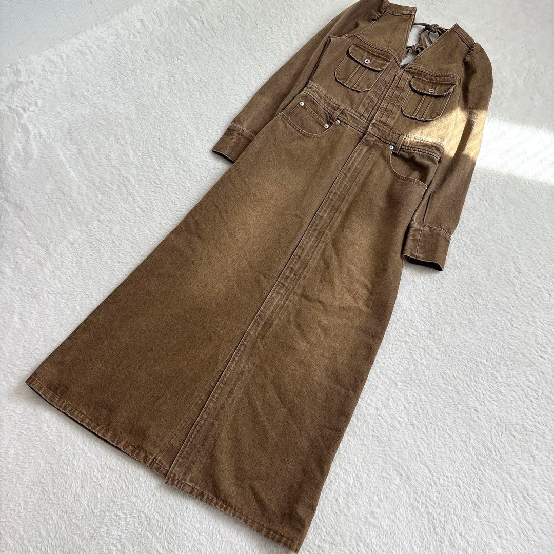ワンピース AMERI ADORABLE BACK RIBBON DENIM DRESS