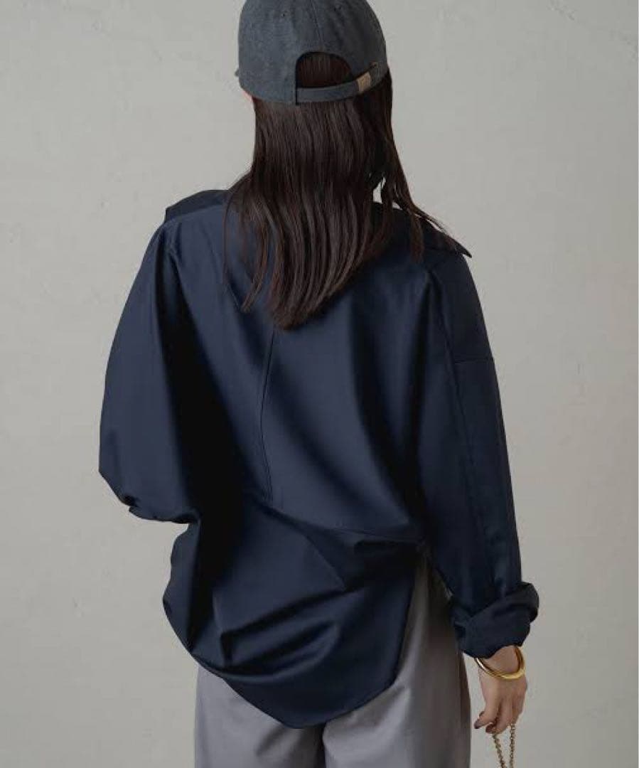 【美品】Loungedress サテンBIGシャツ　ラウンジドレス　ネイビー
