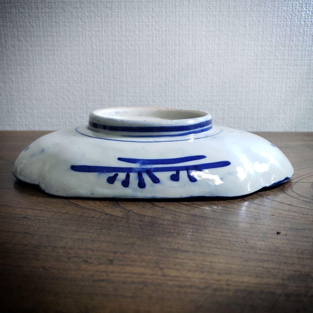 皿　印判　富士山　龍　竜　染付　明治　大正　変形皿　古伊万里　長皿　角皿