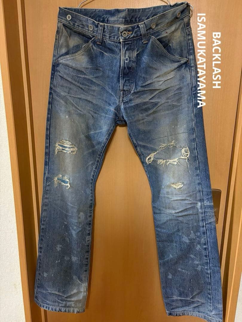 バックラッシュ　イサムカタヤマ　デニム　ダメージジーンズストレートデニム M