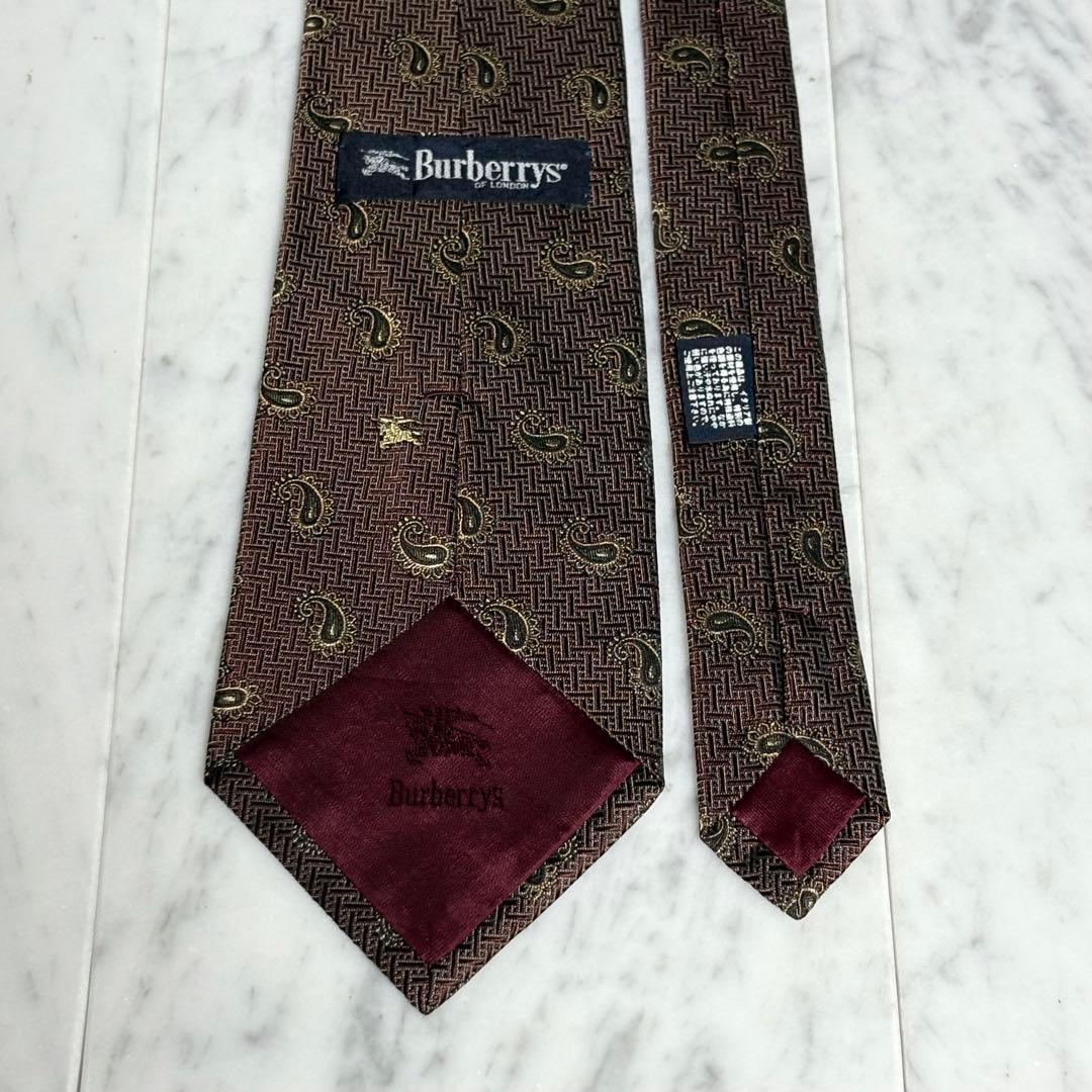 BURBERRY ネクタイ レッド ペイズリー柄 パターン柄 光沢 ロゴ柄