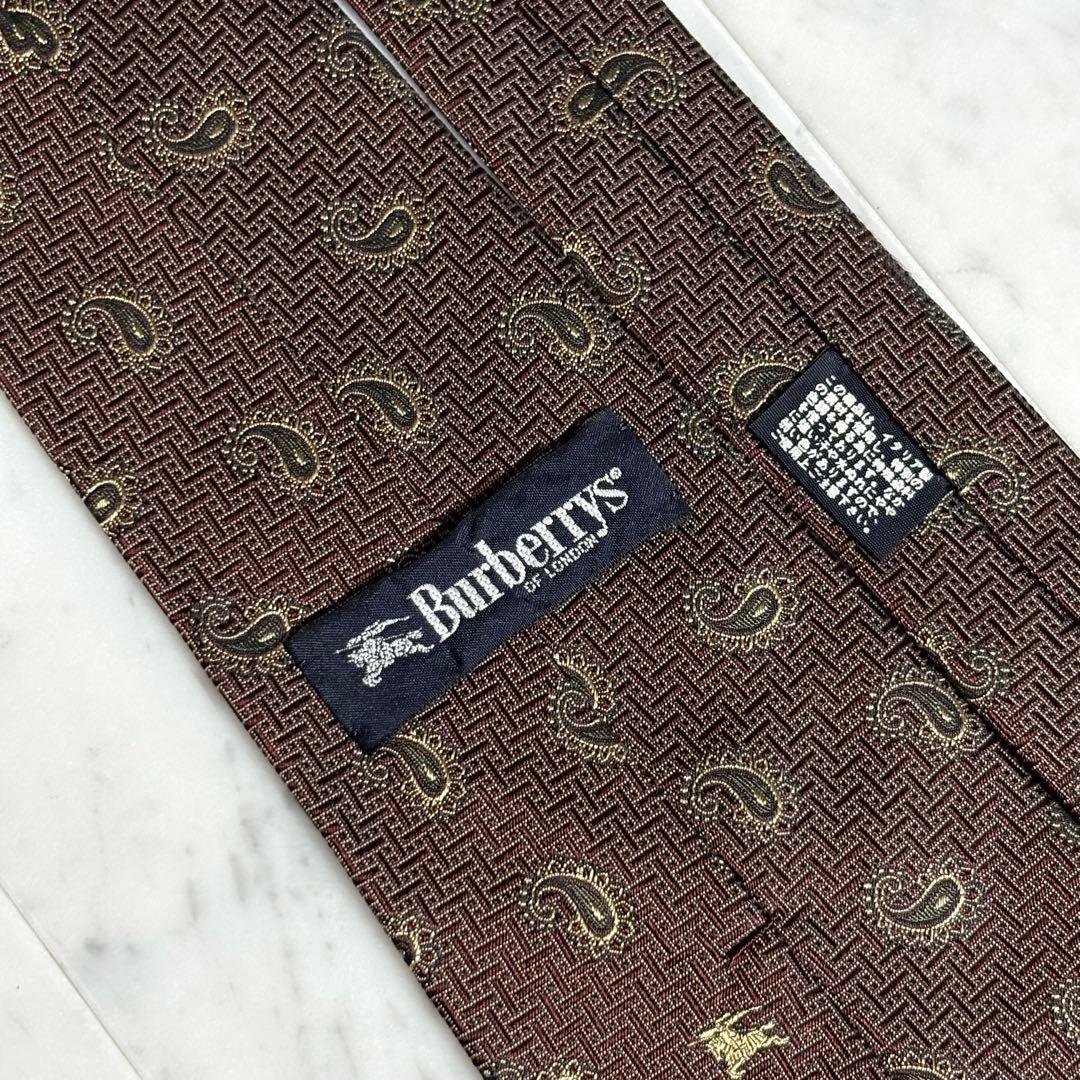 BURBERRY ネクタイ レッド ペイズリー柄 パターン柄 光沢 ロゴ柄