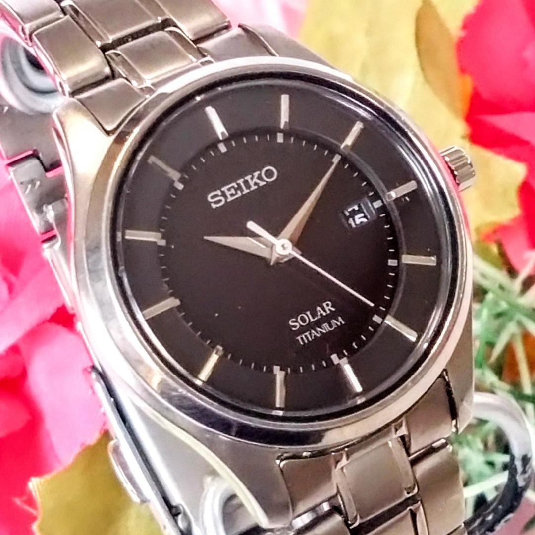 良品 SEIKOセイコー レディース腕時計ソーラー チタン 軽量 大人の魅力