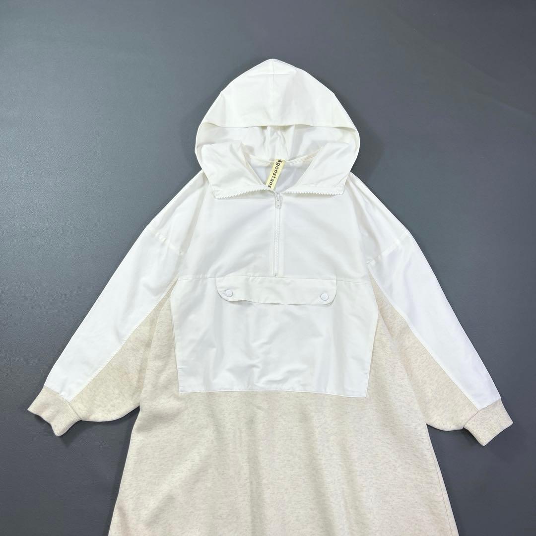 美品✨ナゴンスタンス 人気 パーカーワンピース ロング ゆったり ベージュ 白