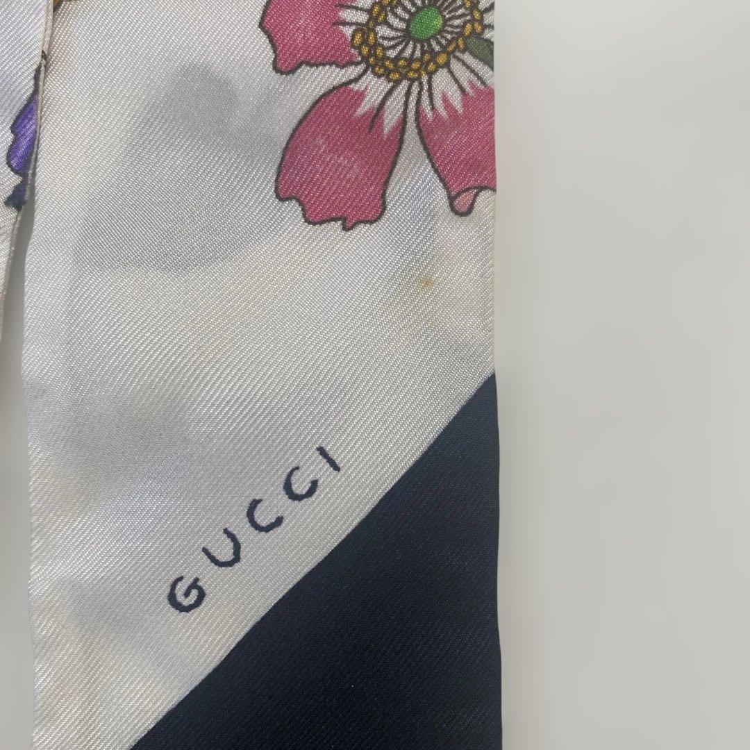 【美品】GUCCI グッチ ネックボウ シルク100% 花柄 リボンスカーフ
