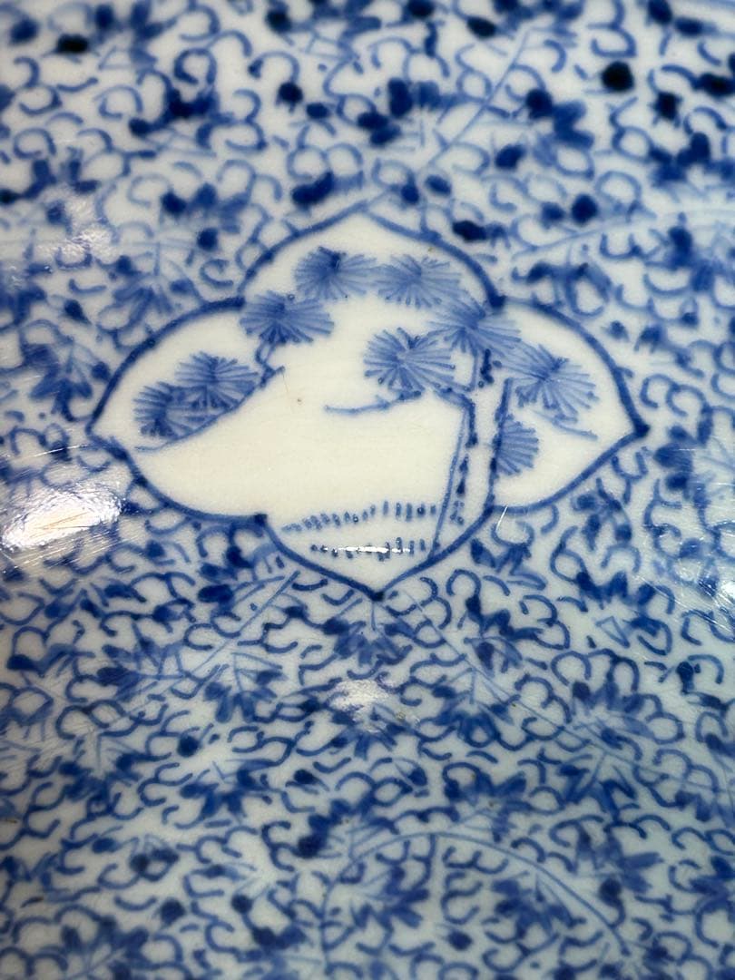 古伊万里　総微塵唐草　菓子鉢 窓絵(松竹梅) 江戸時代