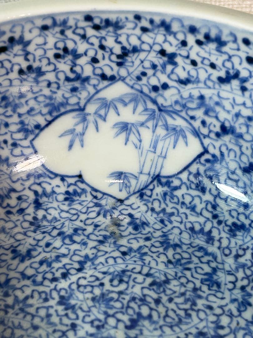 古伊万里　総微塵唐草　菓子鉢 窓絵(松竹梅) 江戸時代